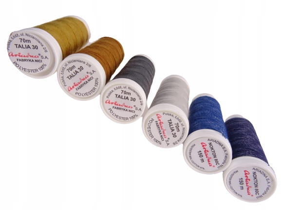 Zestaw nici ARIADNA Jeans talia nokton MOCNE 6 sztuk