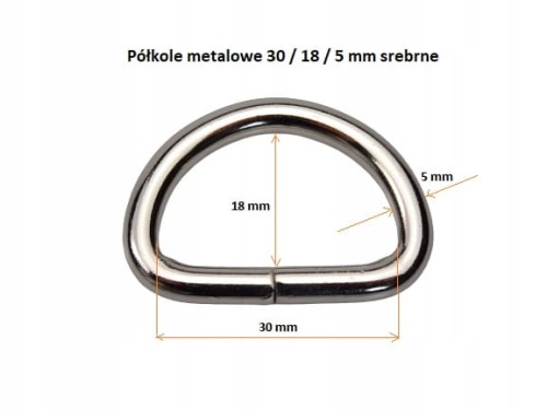 Półkole metalowe kaletnicze do paska grube 30 / 18 / 5 mm 1 sztuka srebrne