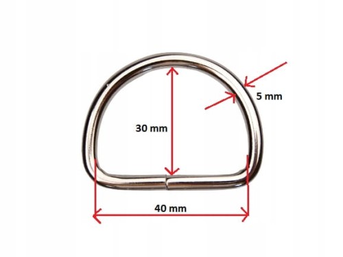 Półkole metalowe kaletnicze do paska torby 40 / 30 / 5 mm srebrne 1 sztuka
