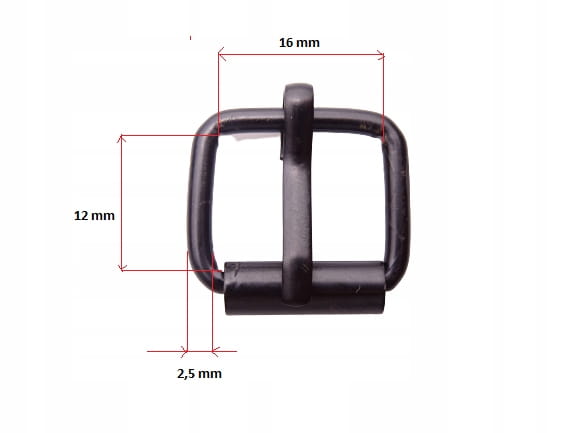 Klamra rymarska metalowa z rolką 16 / 12 / 2,5 mm czarna 1 sztuka (1)