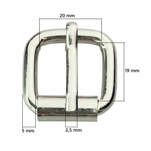 Klamra metalowa rymarska do paska 20 / 19 / 5 mm srebrna 1 sztuka (3)