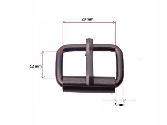 Klamra metalowa rymarska do paska 20 / 12 / 3 mm CZARNY MAT 10 sztuk (4)