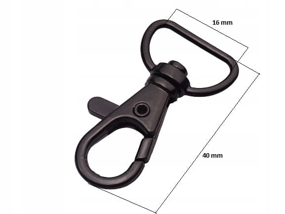 Karabińczyk kaletniczy ryba 16 mm czarny mat 10 sztuk (32)