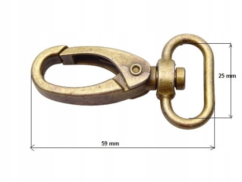 Karabińczyk metalowy kaletniczy 25 / 59 mm stare złoto (63)