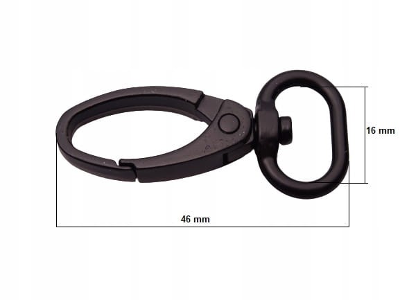 Karabińczyk kaletniczy metalowy 16 mm czarny mat (35)