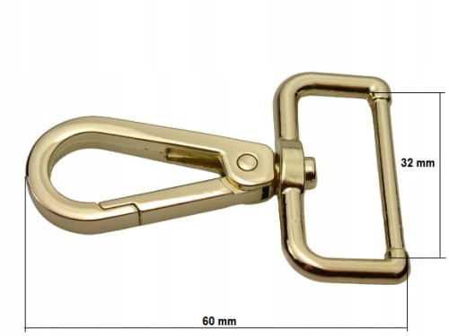 Karabińczyk metalowy do paska 32 / 60 mm złoty (78)