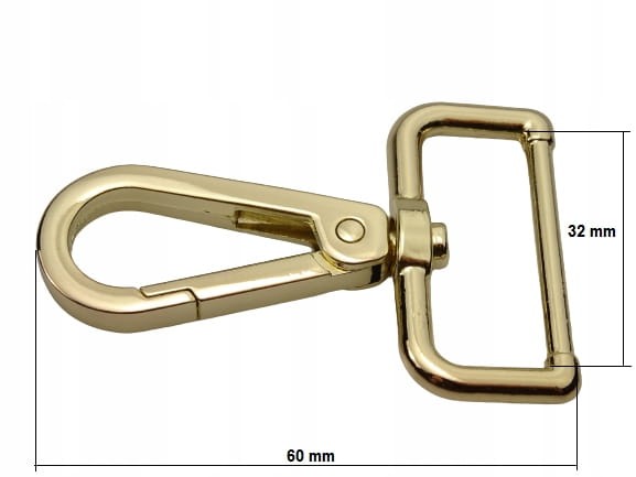 Karabińczyk metalowy do paska 32 / 60 mm złoty (78)