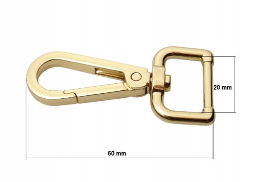 Karabińczyk metalowy do paska 20 / 60 mm złoty (74)