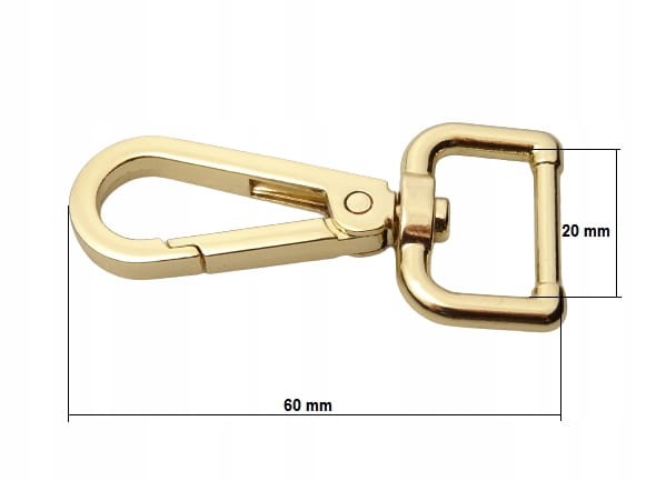 Karabińczyk metalowy do paska 20 / 60 mm złoty (74)