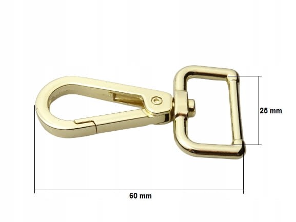 Karabińczyk metalowy do paska 25 / 60 mm złoty (76)