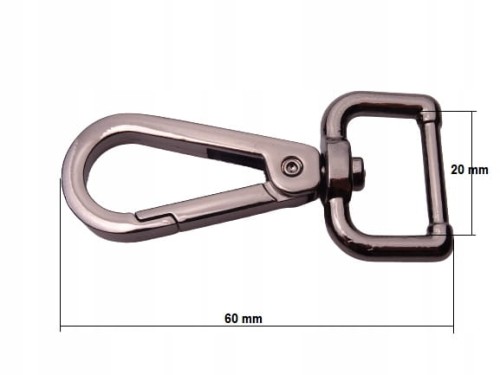 Karabińczyk metalowy do paska 20 / 60 mm czarny (74)
