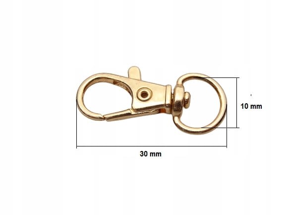 Karabińczyk metalowy do paska 10 / 30 mm złoty 10 sztuk (44)