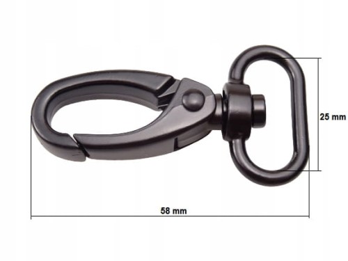 Karabińczyk gruby metalowy do paska torby 25 / 58 mm czarny mat (39)