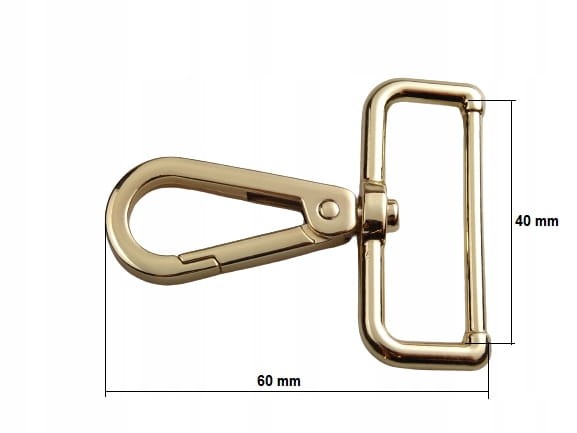 Karabińczyk metalowy do paska 40 / 60 mm złoty (79)
