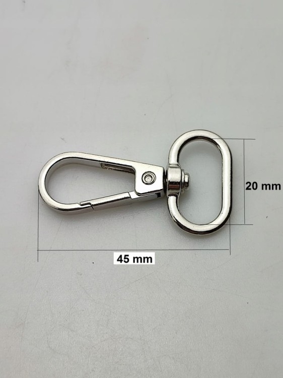 Karabińczyk metalowy do paska 20 / 45 mm srebrny (70)