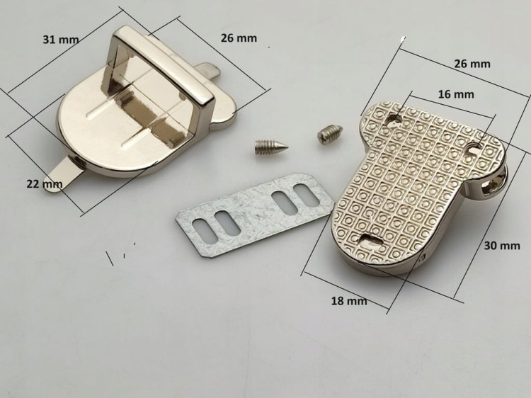 Zamek zapięcie do torebki teczki 26 / 30 mm srebrny