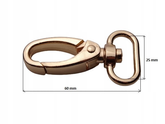 Karabińczyk metalowy gruby 25 / 60 mm do paska złoty (50)