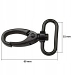 Karabińczyk gruby metalowy 30 32 / 60 mm do paska czarny mat (40)