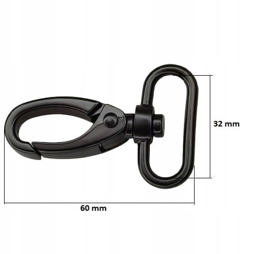 Karabińczyk gruby metalowy 30 32 / 60 mm do paska czarny mat (40)