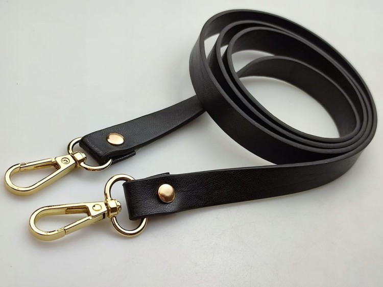 Pasek ucho do torebki 15 mm czarny z karabińczykami złoty 122 cm
