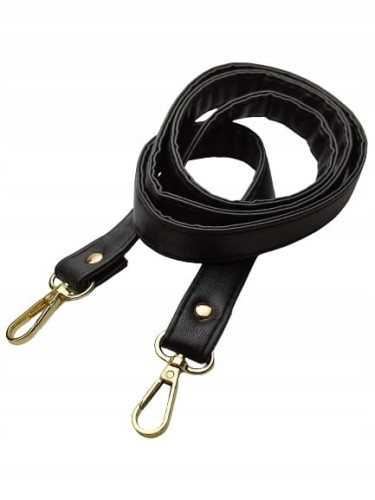 Pasek ucho do torebki 20 mm czarny z karabińczykami złote 120 cm