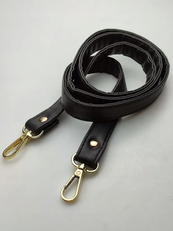 Pasek ucho do torebki 20 mm czarny z karabińczykami złote 120 cm