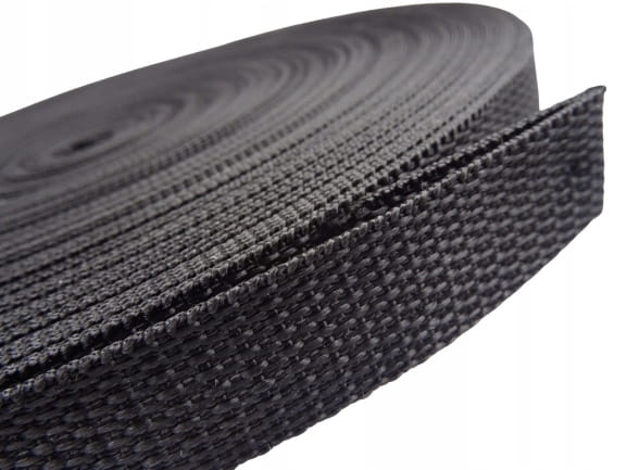 Taśma nośna 1,3 mm parciana 25 mm polipropylenowa czarna 1 metr