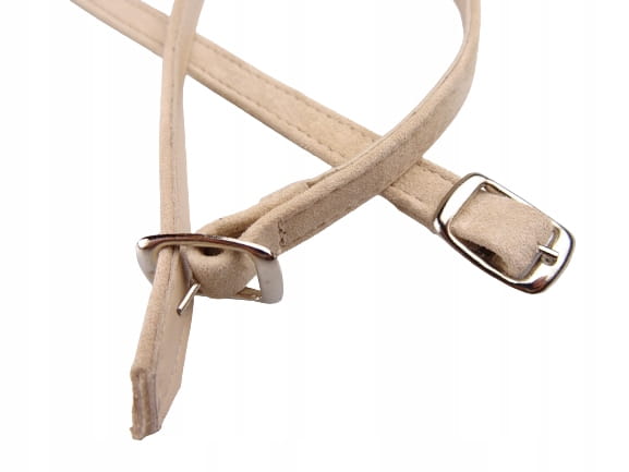 Paski paseczki do butów zamszowe szersze klamra srebrna 10 mm / 30 cm beż