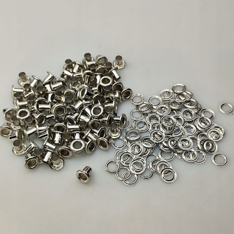 Oczka metalowe WYSOKIE kaletnicze szewskie 5 / 9,5 / 8 mm 100 sztuk nikiel