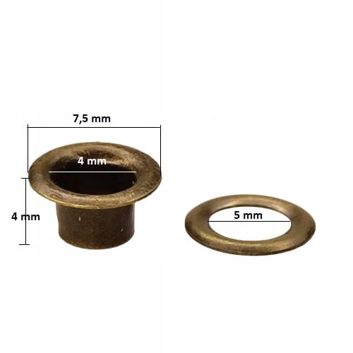 Oczka Polskie metalowe kaletnicze 4 / 7,5 / 4 mm stare złoto 100 sztuk