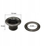Oczka Polskie metalowe kaletnicze 4 / 7,5 / 4 mm czarny nikiel 100 sztuk