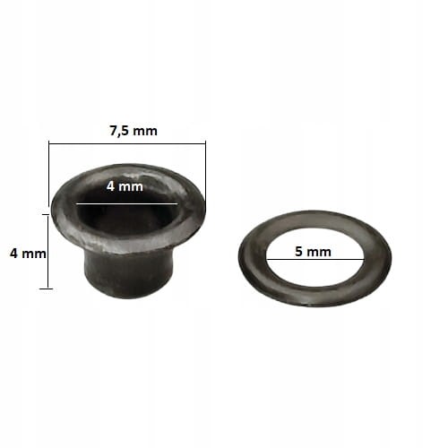 Oczka Polskie metalowe kaletnicze 4 / 7,5 / 4 mm czarny nikiel 100 sztuk