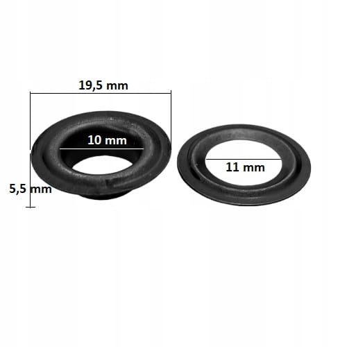 Oczka Polskie metalowe kaletnicze 10 / 19,5 / 5,5 mm czarne 100 sztuk