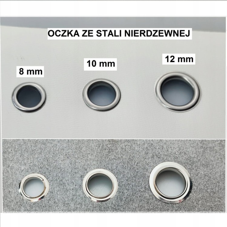 Oczka ze stali nierdzewnej z podkładką 12 / 19 / 4 mm srebrne 100 sztuk