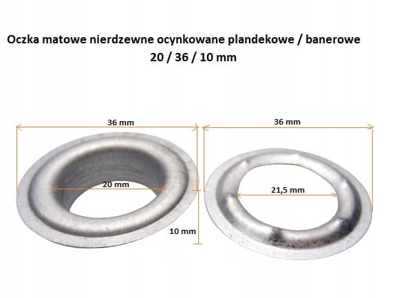 Oczka ocynk plandekowe banerowe 20 / 36 / 10 mm 50 szt