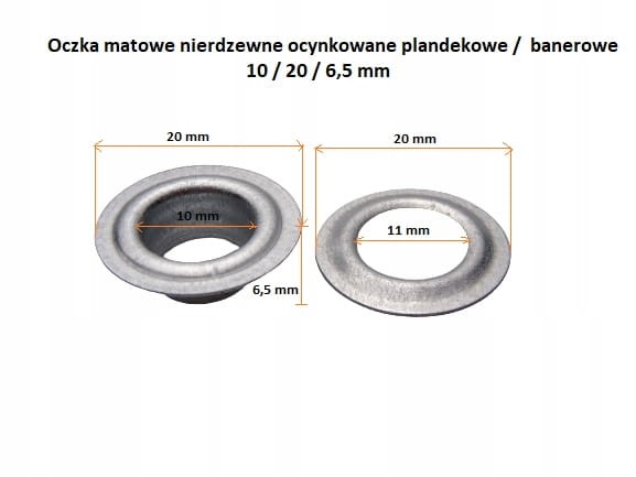 Oczka ocynk ocynkowane plandekowe banerowe 10 / 20 / 6,5 mm 1000 sztuk