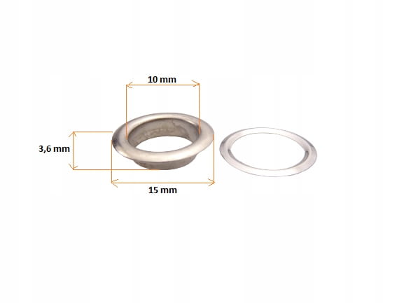 Oczka z podkładką kaletnicze do paska 10 / 15 / 3,6 mm srebrne 1000 sztuk