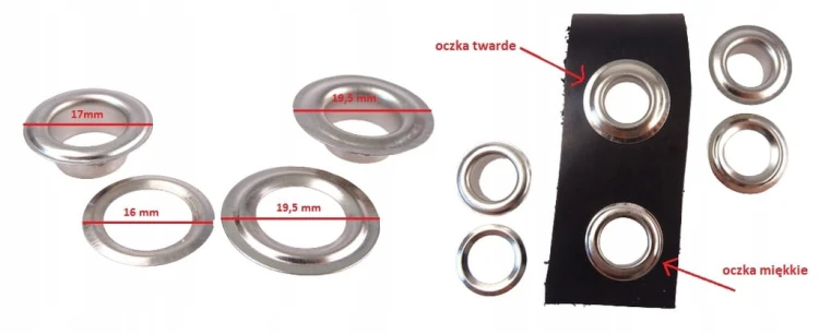 Oczka kaletnicze do skóry tkanin 10 / 17 / 6 mm srebrne 10 sztuk