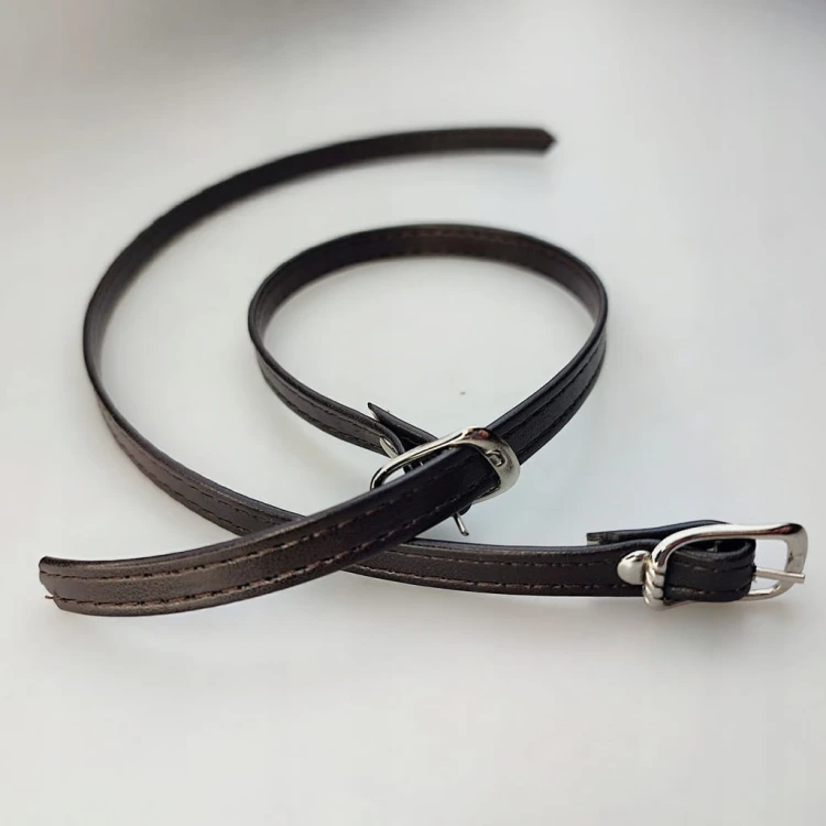 Paseczki eko skóra do butów z klamerką srebrną 8 mm / 30 cm ciemny brąz