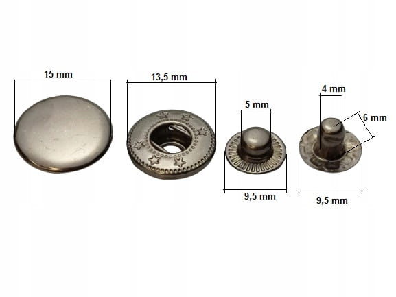 Napy zatrzaski metalowe alfa 15 mm 1000 szt czarne