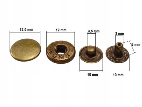 Napy zatrzaski ALFA 12,5 mm stare złoto 50 sztuk