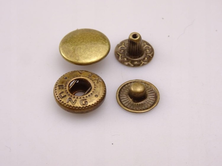 Napy zatrzaski ALFA 12,5 mm stare złoto 50 sztuk