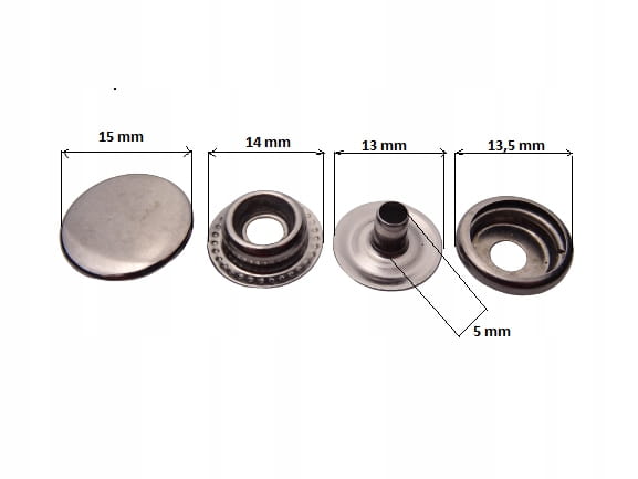 Napy zatrzaski kaletnicze 15 mm 50 sztuk czarny nikiel