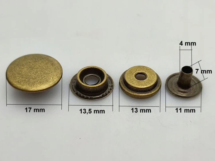 Napy zatrzaski kaletnicze 17 mm 50 szt STARE ZŁOTO