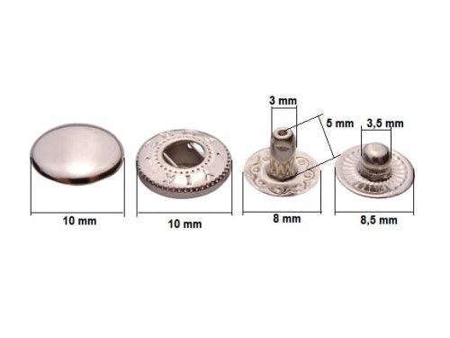 Napy zatrzaski kaletnicze alfa 10mm nikiel 100 szt