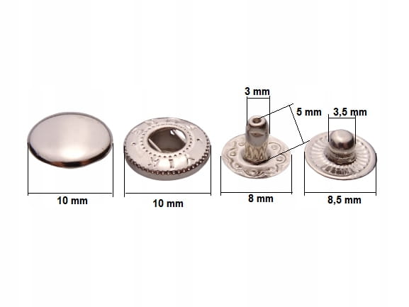 Napy zatrzaski kaletnicze alfa 10mm nikiel 100 szt