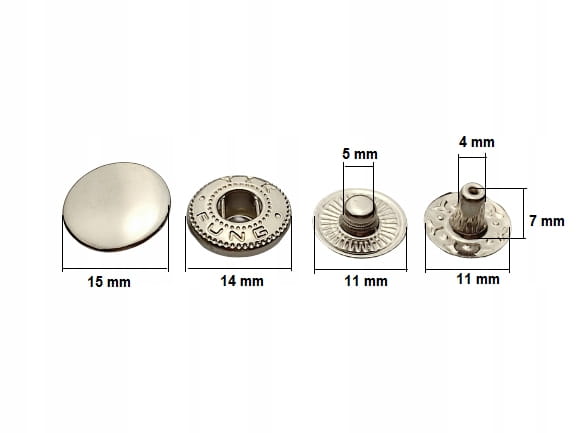 Napy zatrzaki alfa nikiel kaletnicze 15 mm 50 szt