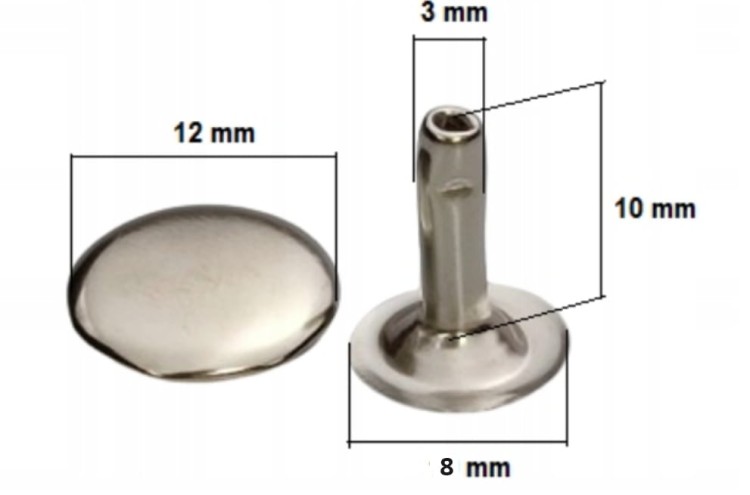 Nity zbitki kaletnicze szewskie 12 / 3 / 10 mm srebrny 10 sztuk