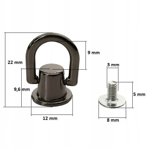 Uchwyt do torebki okucie kaletnicze 12 mm czarny nikiel