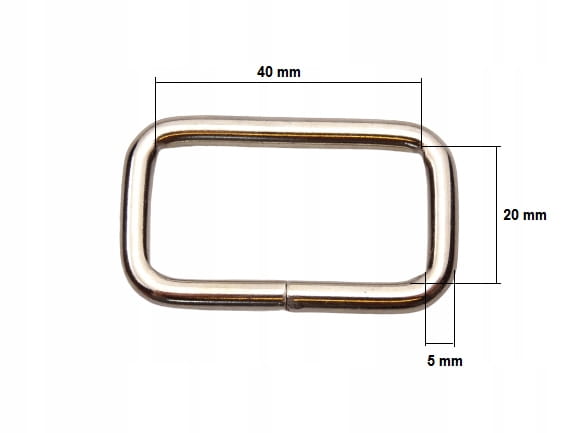 Ramka kaletnicza prostokąt 40 / 20 / 5 mm srebrny 10 sztuk